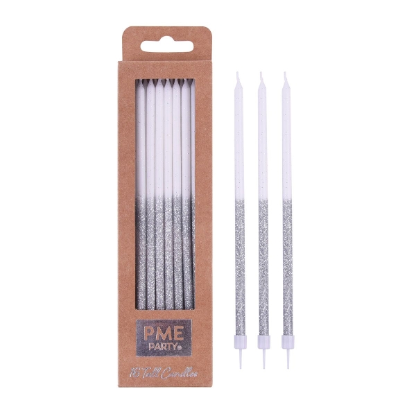 Candles Tall - Silver Glitter